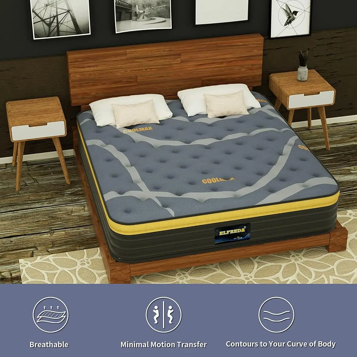 Colchão Elfreda Short Queen, colchão híbrido RV com molas de bolso superior de travesseiro de 12 polegadas, molas internas de espuma de memória firme média, suporte