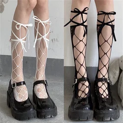 Women Sexy Bandage Cross Ribbon Hollow Stockings Anti-Snagging Party Fish Net Stockings