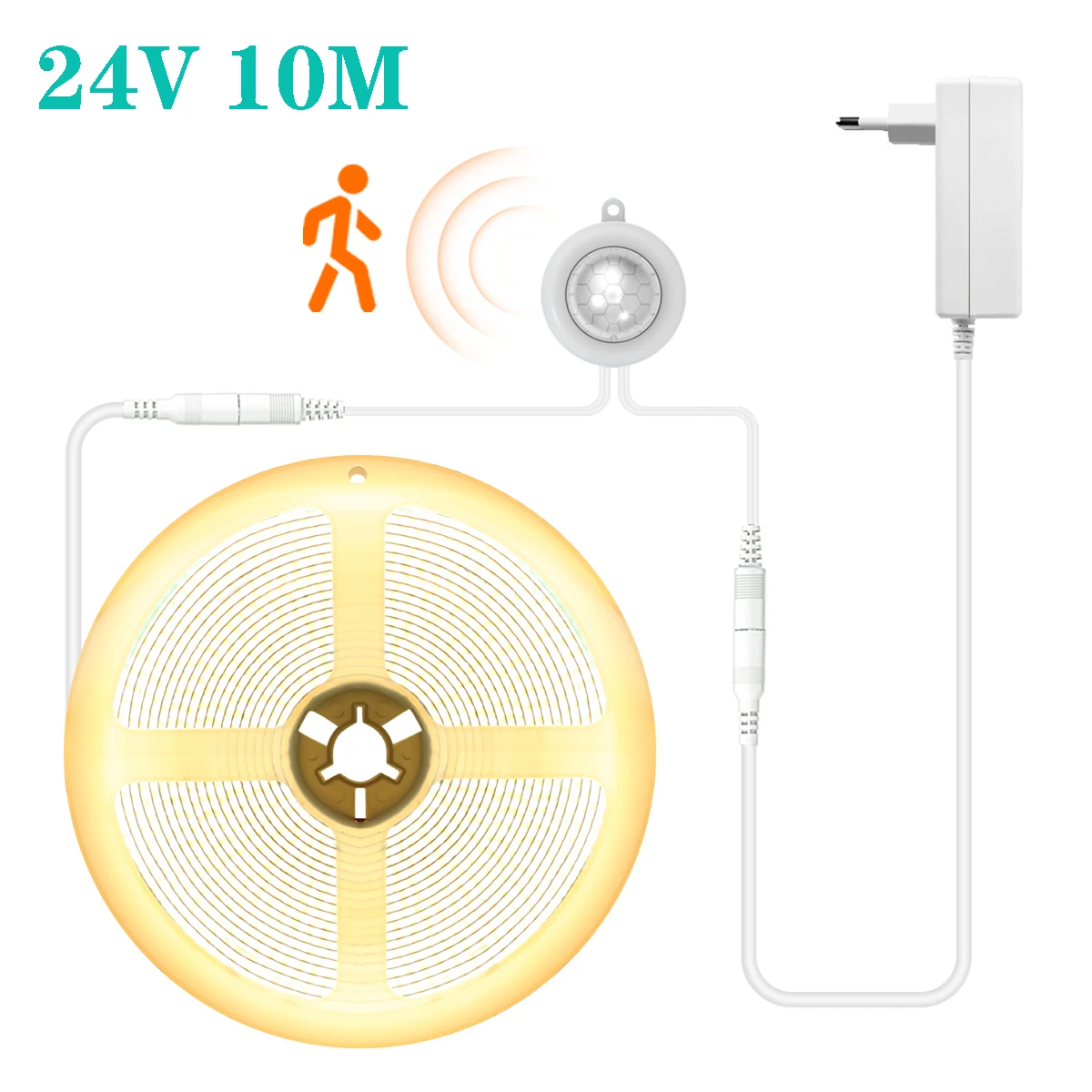 24V 10M Smart PIR Motion Sensor COB LED Strip Light Flexible Diode Tape Light For DIY Kitchen Christmas Backlight Lamp Decor