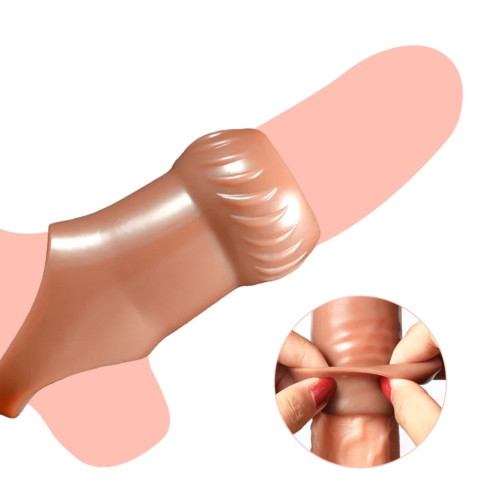 Reusable Silicone Penis Sleeve Sex Toys For Men Cock Ring Penis Enlarger Extender Delay Ejaculation Adult Game Erotic Goods