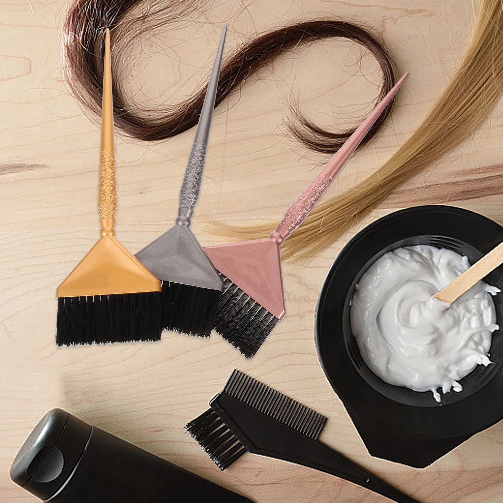 

3Pcs Hair Dye Brush Kit High Durability Nylon Bristles Even Distribution for Tinting Bleaching Highlighting Hair Stylist