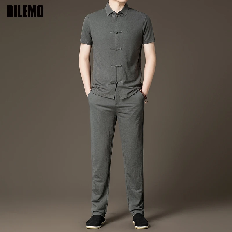 

Футболка из ткани высшего класса + бренд Pan, летние короткие мужские комплекты из 2 предметов, повседневная мода, новый костюм 2025 года, мужская одежда