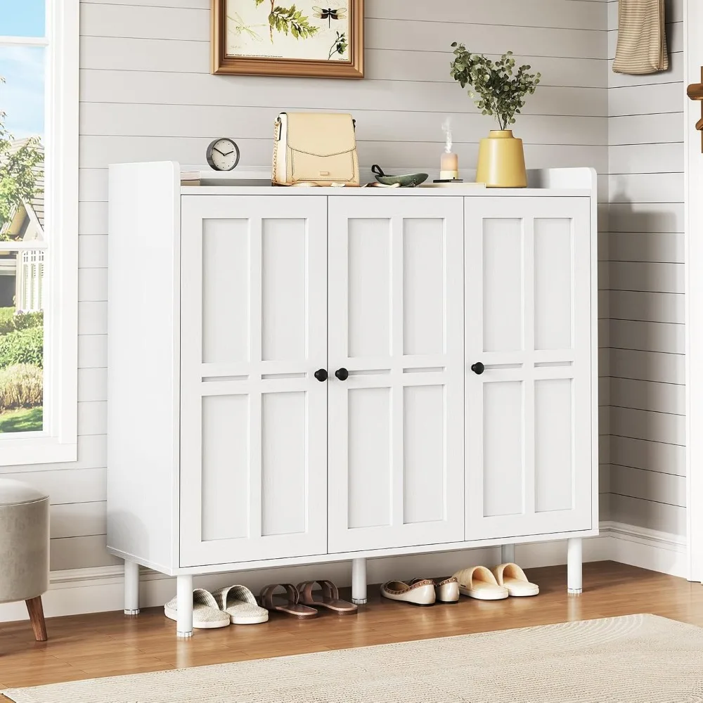 

Shoe Cabinet with 3 Doors and Adjustable Shelves, 30 Pairs Shoe Storage Cabinet, 40 Inch Tall Farmhouse Shoe Rack Shoe Organizer