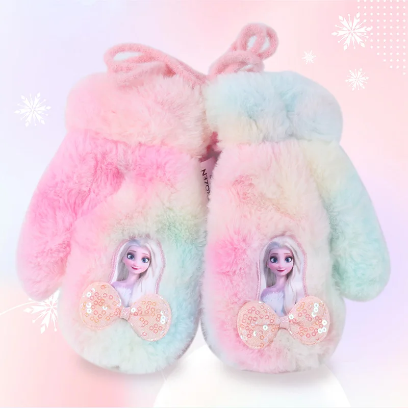 

Kawaii Disney Princess Elsa Gloves Warm Plush Cute Student Windproof and Cold proof Hand Thickened Children and Girls Gift