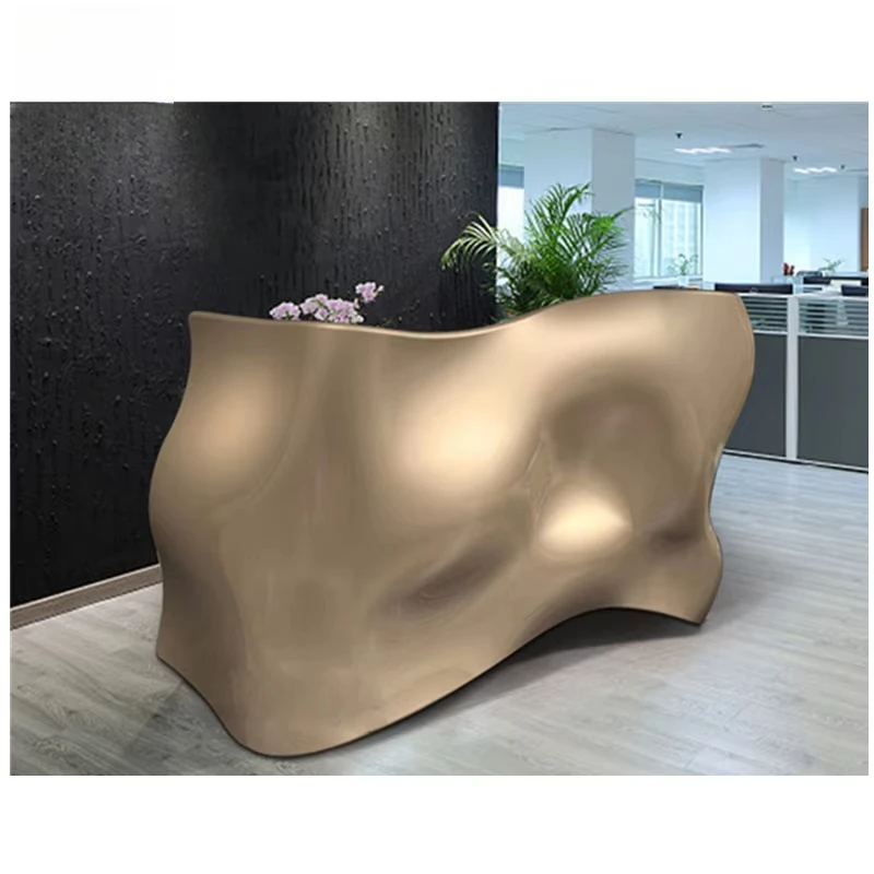 

Modern Gold Unique Salon Front Desk Counter Office Solid Surface Retail Store Bar Hotel Reception