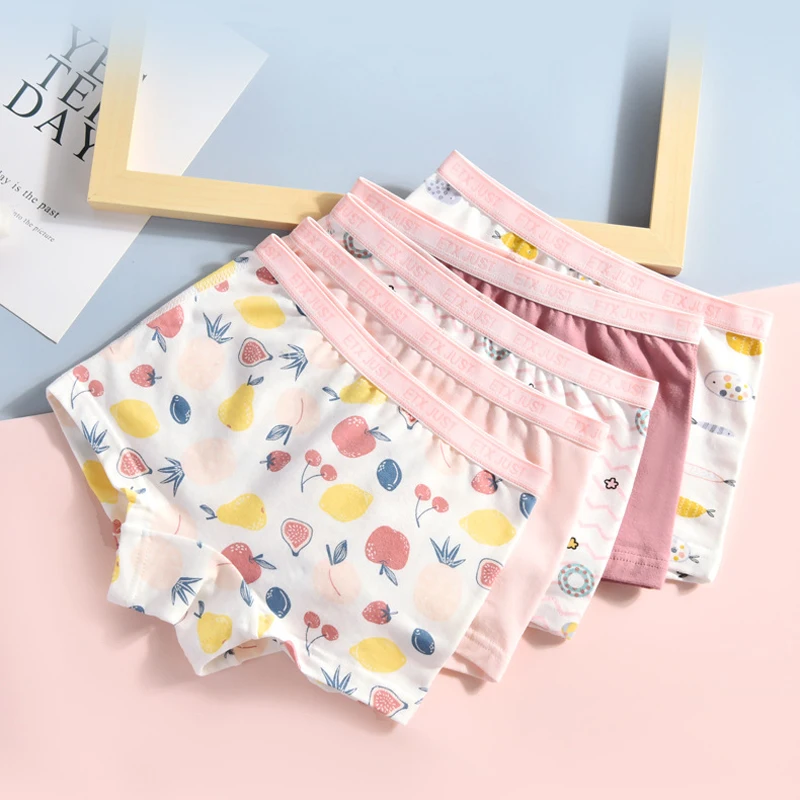 5pcs/lot Princess Underwear for Big Kids Girls Fashion Children's Cartoon Pink Boxers Toddler Apple Print Shorts 4 To 14 Years