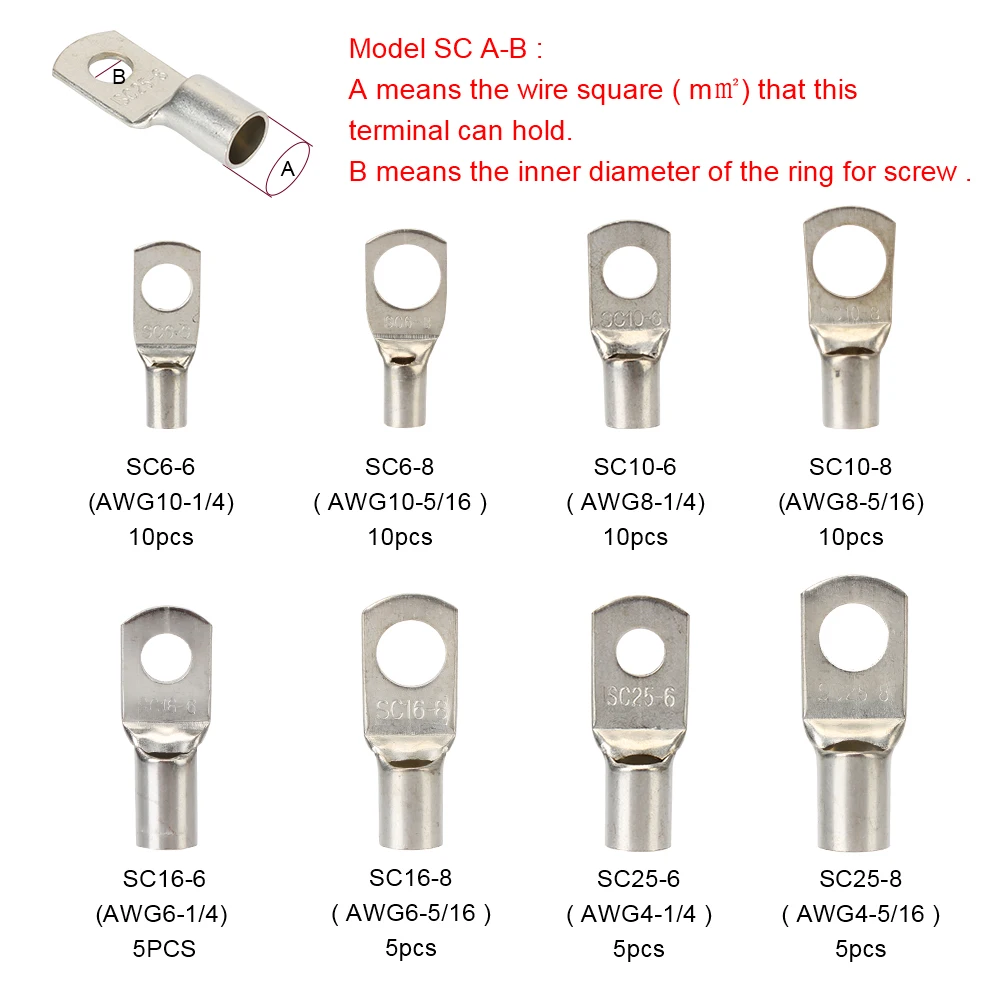 60pcs Terminals Copper Rings Soldered Connector Kit Car Battery Terminals Wire Crimp Adapter HX50B Crimping Pliers Garage Tools