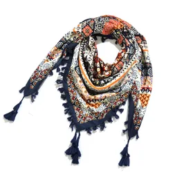 Big Square Handkerchief Scarf Women Cotton Square Winter Female Scarf Boho Bohemian Large Beach Wrap Retro 115cm Foulard Floral