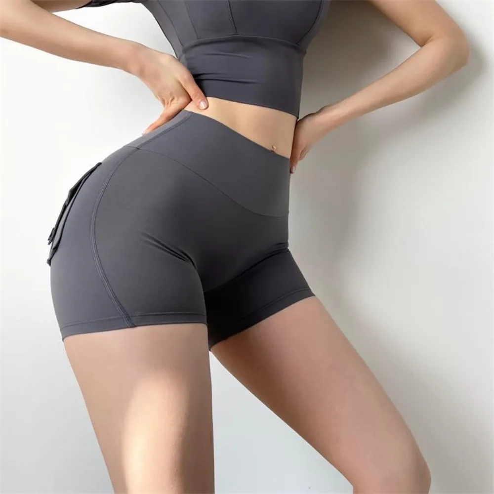 

High Waist Yoga Shorts Sexy Scrunched Butt Quick Drying Sports Shorts with Pocket Gym Leggings Women