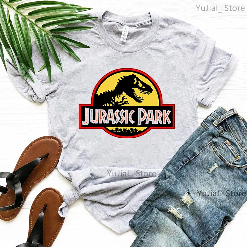 Vintage Jurassic Park T เสื้อผู้หญิงไดโนเสาร์ Tee เสื้อ Femme ฤดูร้อน Geek หญิงแขนสั้นสีขาวเสื้อยืด Streetwear