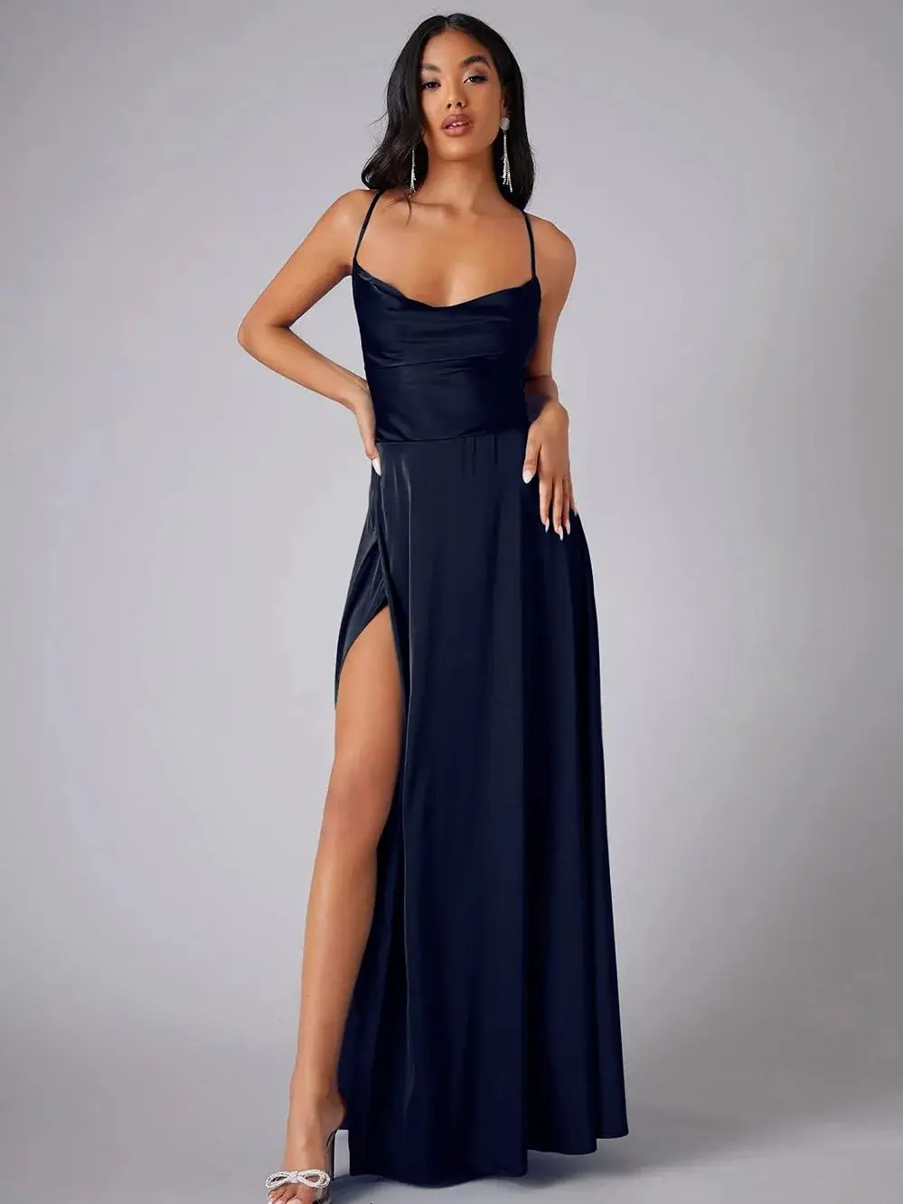 Abito da sera lungo in raso per donna Sexy Slim Spaghetti Strap Backless Dresses Party Club Wear Lady Cocktail Dress Gown