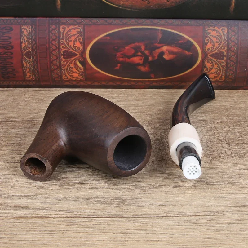 Classic Long Ebony Wood Solid Churchwarden Wooden Bent Smoking Pipe Tobacco Pipe Smoke Tube Fit For 9mm Filters Gift For Father