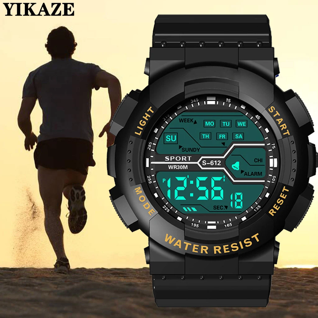 MAYZHISU jam tangan Digital multifungsi pria, jam tangan olahraga luar ruangan multifungsi untuk pelajar anak-anak militer LED