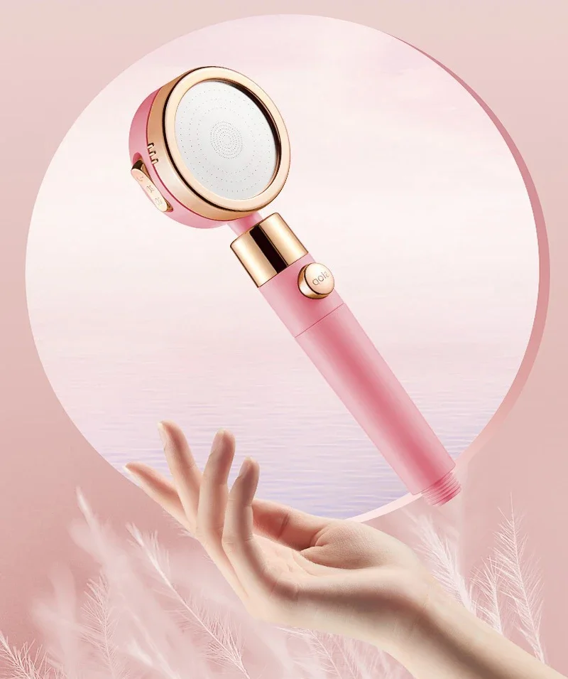 High Pressure Rain Shower Head Shower Head Water Saving Flow 360 Degrees 3 Modes Rotating Adjustment Bathroom Pink Shower Head