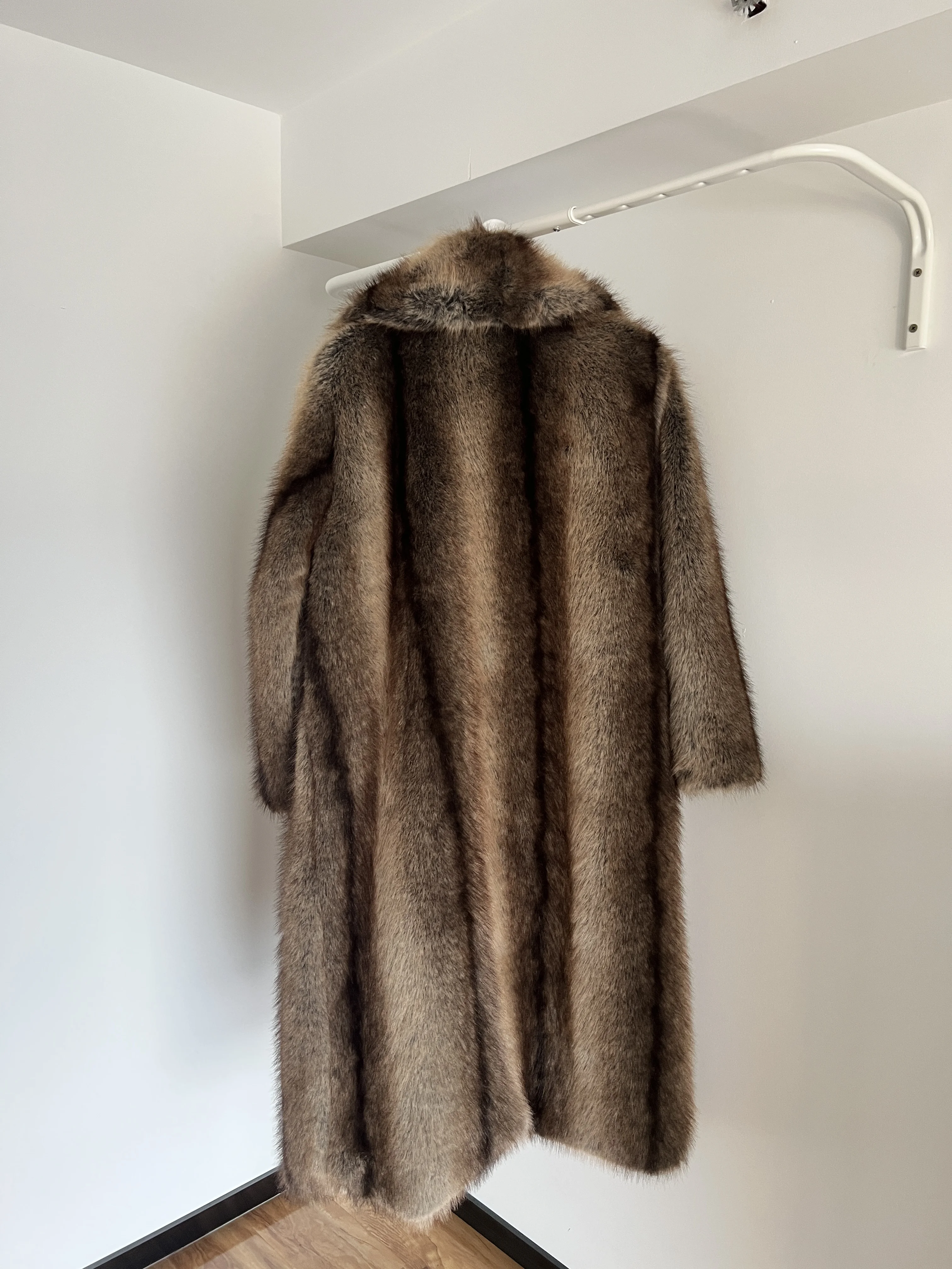 Brown Stripes Gradient Premium Faux Fur Maxi Long Coat Luxury Vintage Fluffy Lapel Collar Midi Coat Pinterest Style Slay Outfits