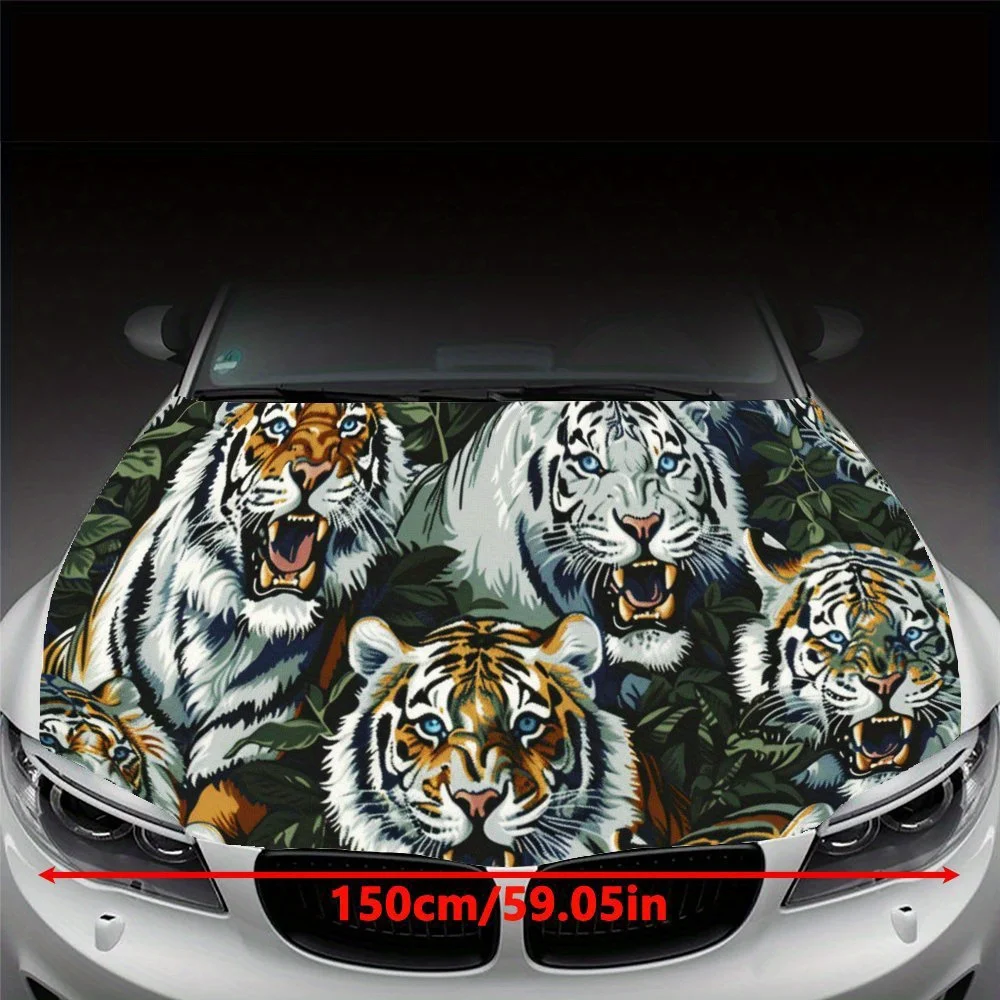Roaring Tigers Car Hood Sticker PVC Self Waterproof Stick, Striking Auto Exterior Accessories Decor Protect Gift for Car Lover
