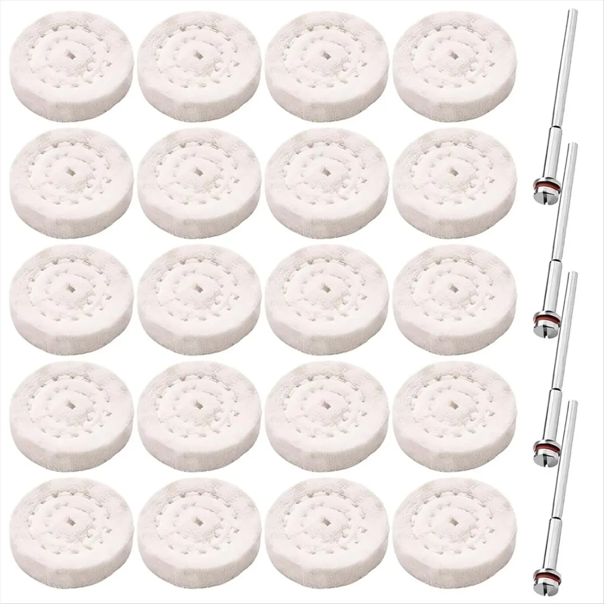 X16A Hot 24-Piece Buffing Wheel Set, 25 mm Mini Cotton Polishing Discs for Jewelry, Compatible with and Hand Drills, Metal Rods