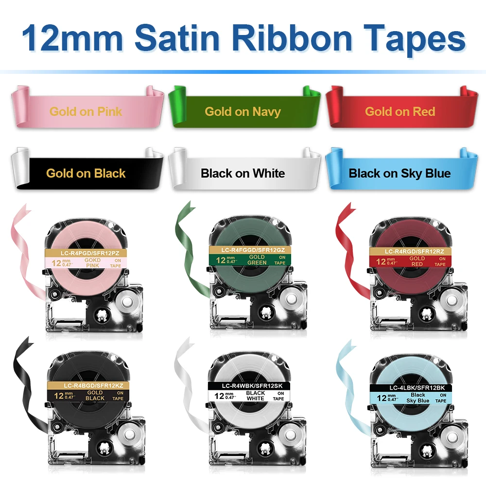 1Pcs Satin Ribbon Label Compatible for Epson SFR12SK SFR12PK SFR12SZ SFR12RZ Label Ribbon SFR12KZ SFR12ZK for Epson LW-300 LW400