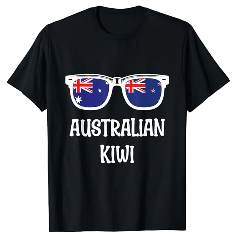 Australian Kiwi Sunglasses Australia Flag New Zealand Flag T-Shirt AU, NZ Flag Graphic Tee Top Short Sleeve Blouses Novelty Gift