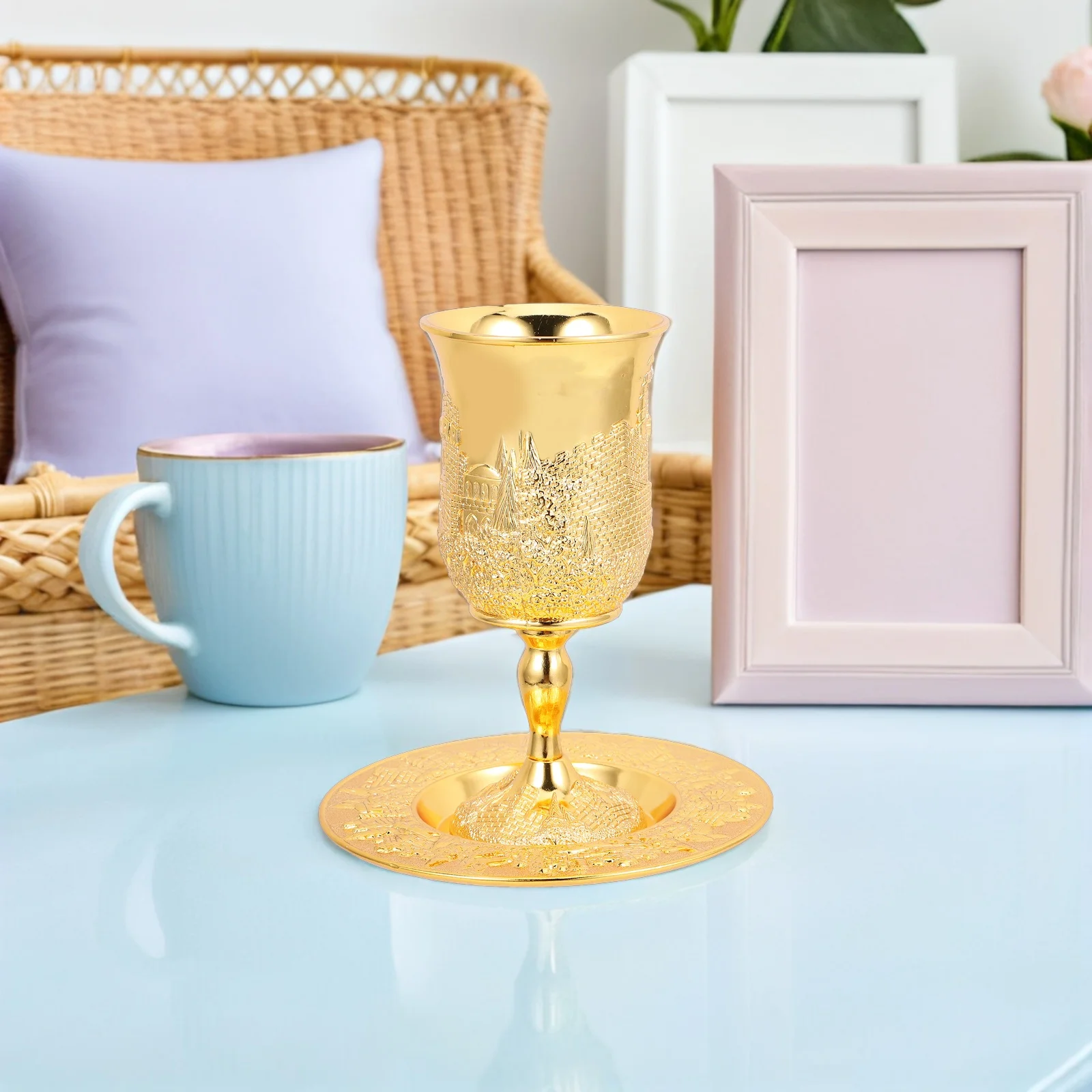 

2 set 2 Sets Judaica Wine Goblet Zinc Alloy Embossed Chalice Cups For Sabbath Havdalah Ceremony Holiday Rituals Kitchen Bar