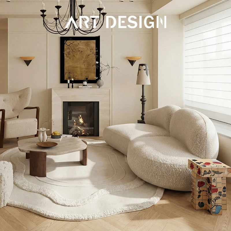 French Cream Style Beige Irregular Carpet Living Room Handmade 3D Wool Bedroom Carpet Thick Large Sofa Coffee Table Bedside Mat
