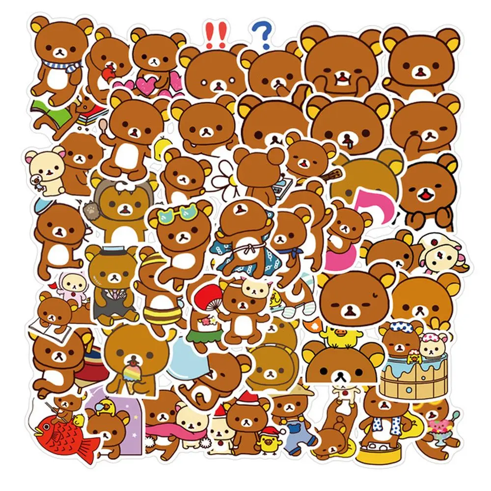 50 Pcs Kawaii Rilakkuma Stickers Luggage Skateboard Animal Sticker DIY Self-Adhesive Scrapbooking Stationery Sticker