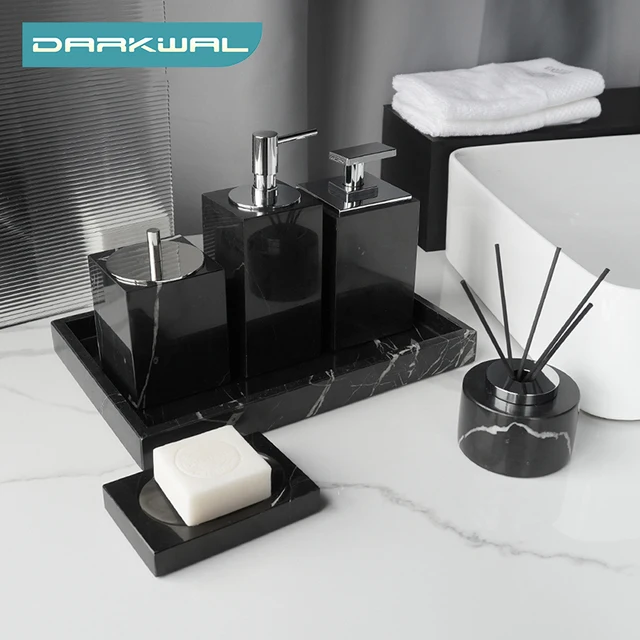Czarny Nero Marquina naturalny marmur akcesoria łazienkowe luksusowy dozownik do mydła pudełko na chusteczki wazon zegar szczotka do wc zestaw łazienkowy