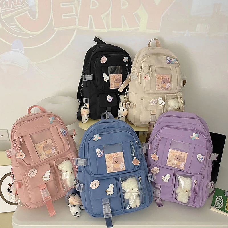 Cute Women Backpacks Waterproof Multi-Pocket Nylon School Backpack For Student Female Girls Kawaii Laptop Book Pack