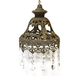 Ceiling Hanging Rustic Charming Metal Candle Holder with Beautiful Crystals Pendant