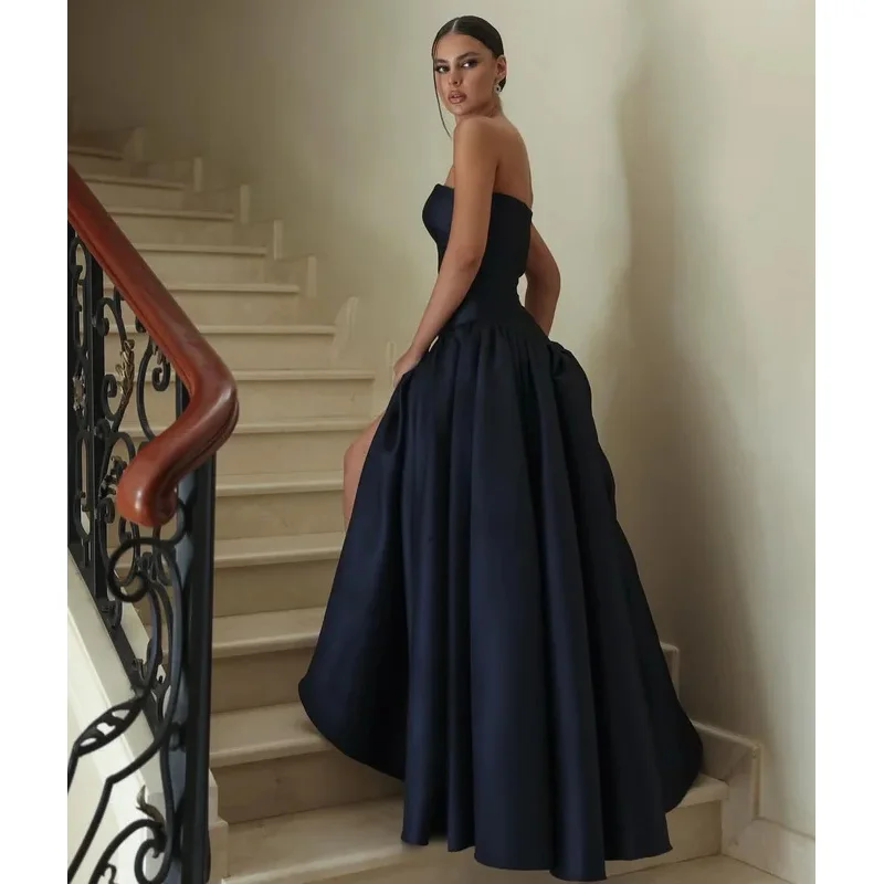 Indie Saudi Elegant Black Prom Gown Women Strapless A-Line Party Evening Dress Floor Length Special Occasion Gowns customized