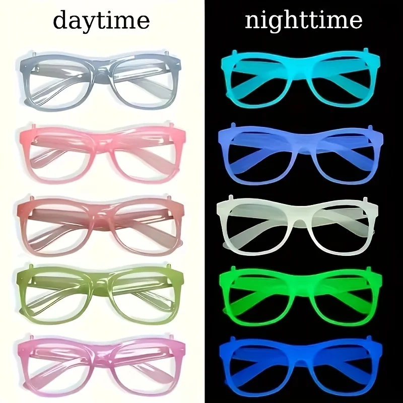 5/12 Pairs of Randomly Colored Glow in The Dark Party Glasses Neon Green Purple Orange Yellow Red No Lenses Required - view 4