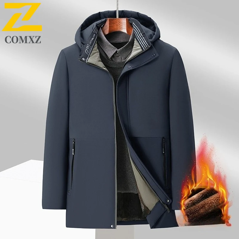 

2025 Мужская парка, зимняя новая свободная уличная лыжная ветрозащитная термопальто, повседневная уличная одежда со съемным капюшоном, легкая наполненная куртка