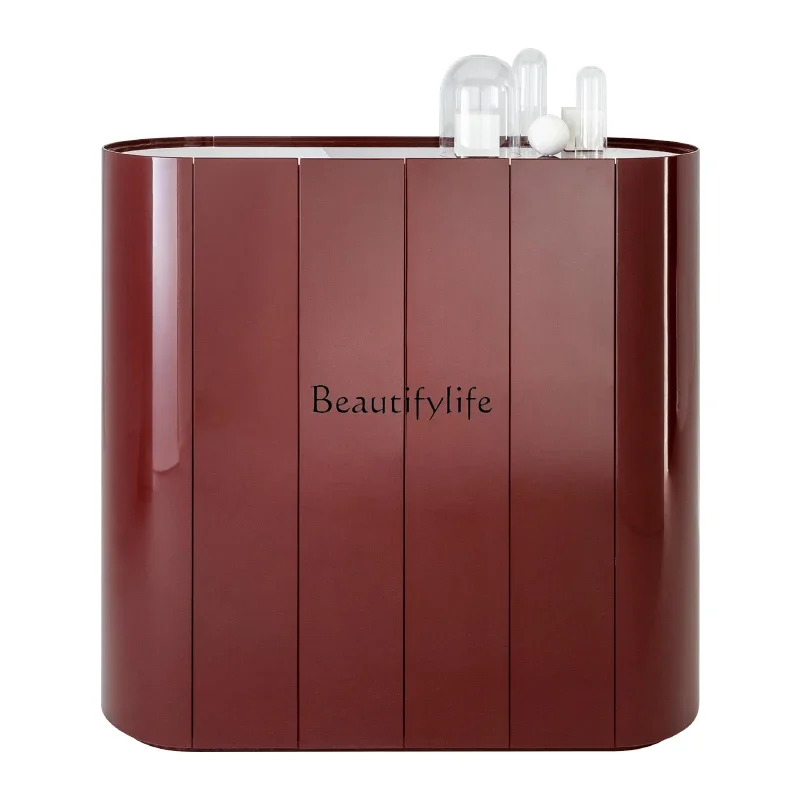 

56Italian minimalist side cabinet burgundy round edge storage piano paint locker