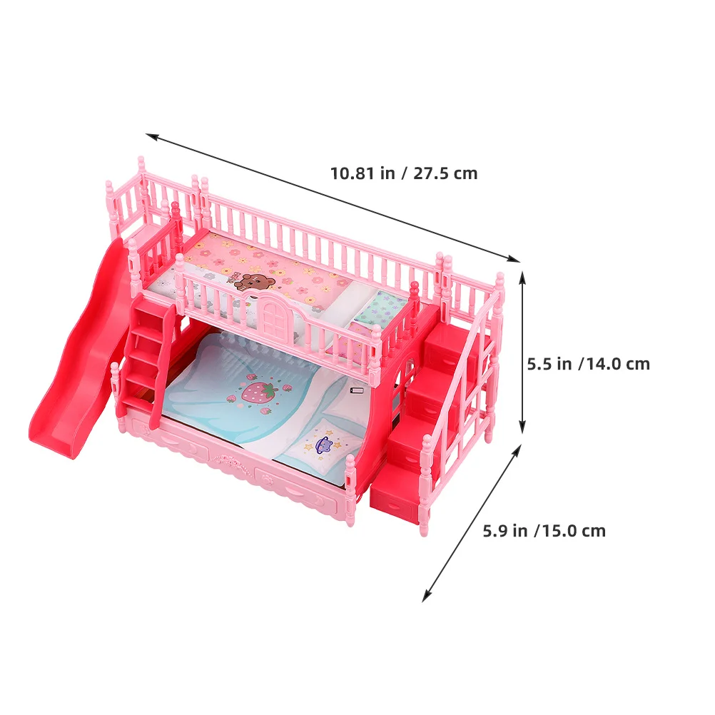 2 pçs crianças casa de bonecas móveis mini beliche para 17cm fingir jogar quarto conjunto acessórios simulação casa realista