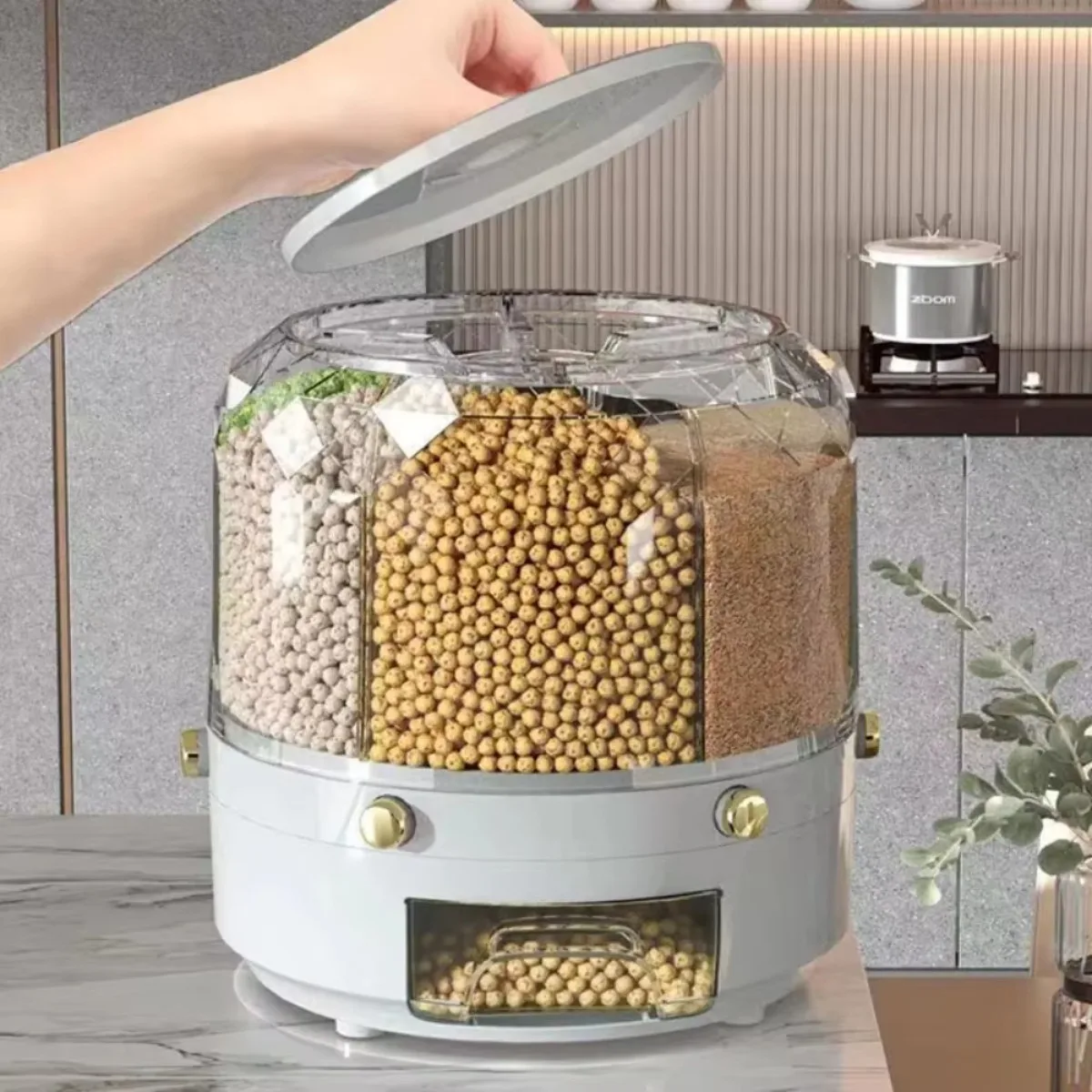 

Large Kitchen Storage Container 360° Rotating Rice Dispenser Sealed Dampproof Cereal Storage Box with Lid Kitchen Rice Barrel