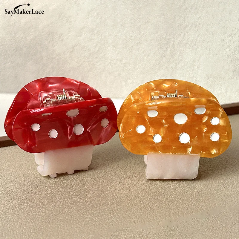 Cute Mushroom Shape Small Hair Claw Fashion Creative Acetate Hair Clip Lovely Plants Shark Clips For Girl Hair Accessories