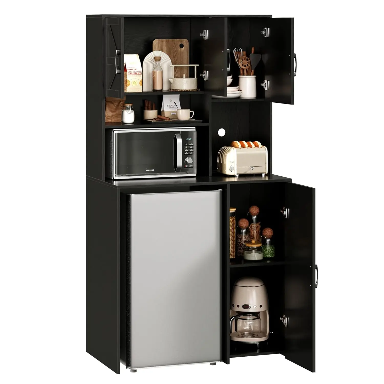 Mini Fridge Cabinet Coffee Bar Stand with Outlet Storage Microwave Shelf Beverage Station for Kitchen Dorm Office, Customized - view 3