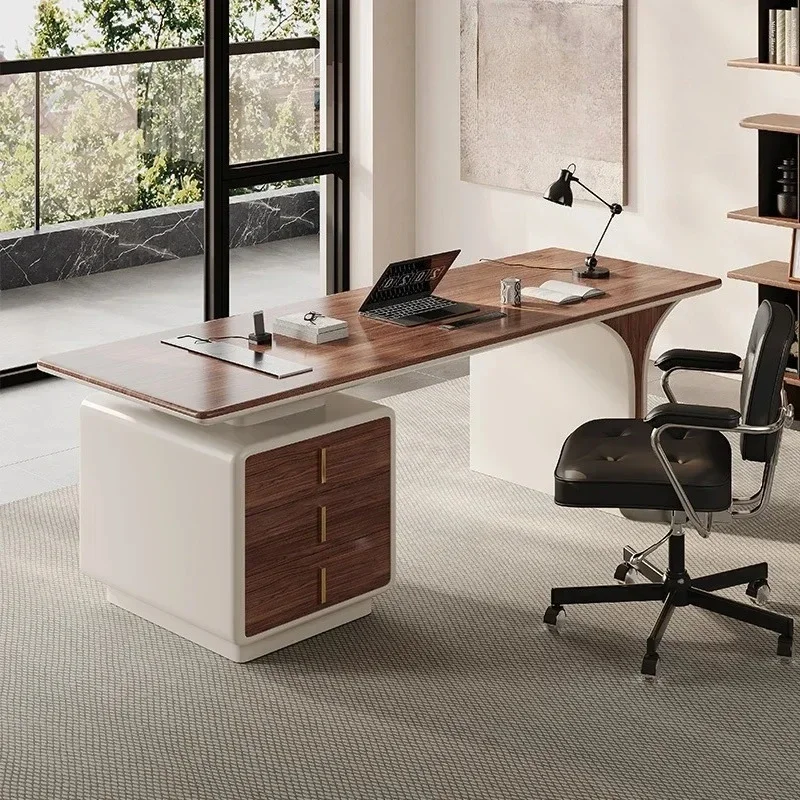 

A simple study table minimalist high-end home desk Solid wood desk light luxury modern