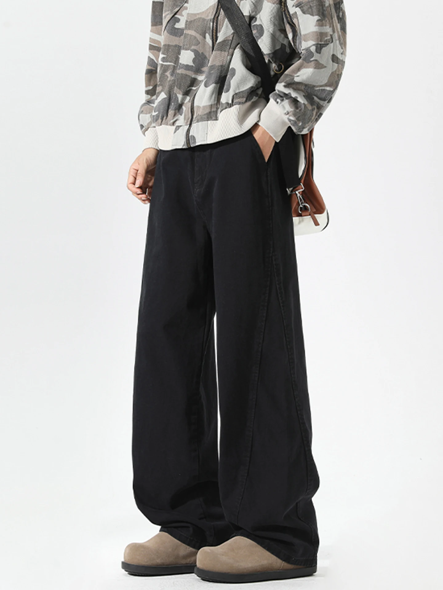 

Washed American Style Men's Jeans High Street Cleanfit Loose Straight Leg Pants Autumn Seasonal Wide Leg Knife Cut Pants