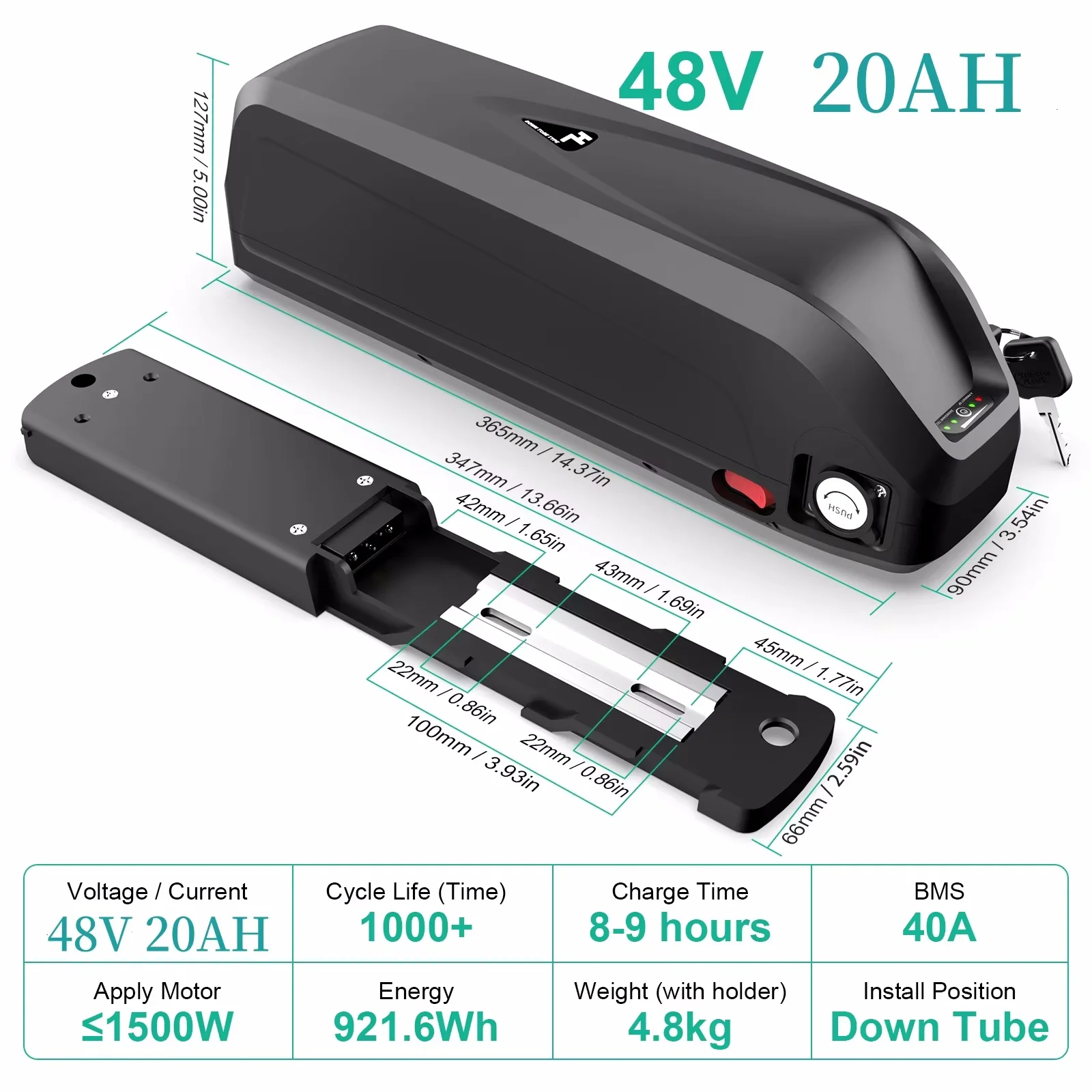 52V 25AH Polly Batterij 21700 Elektrische Fiets 48V 36V 25AH Downtube Jumbo Polly Batterijpakket voor Scooter 500W 750W 1000W 1500W Kit