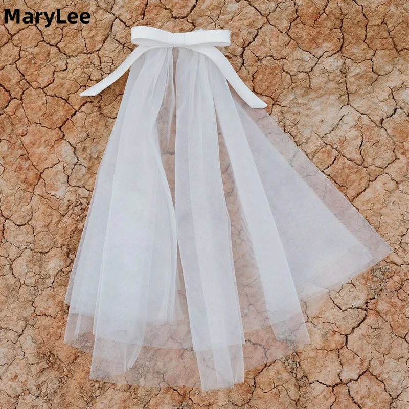 White Ivory Mini Bow Veil Short Two Tiers Ribbon Tulle Wedding Veil Marriage for Marriage Wedding Celebration Party Accessories