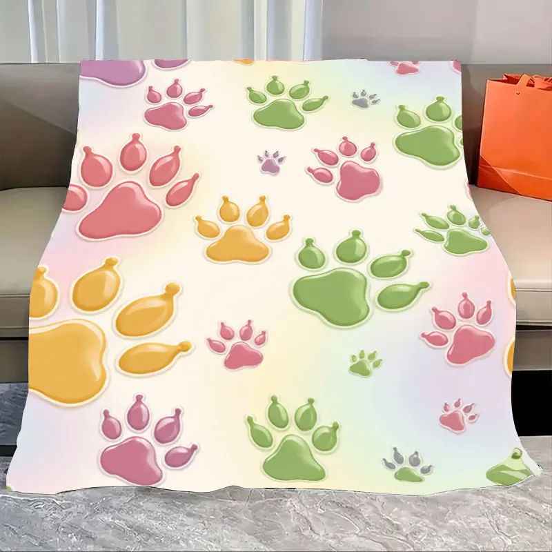 

1pc Flannel Blanket Colorful Paw Print Fleece Blanket for Cozy Home Decor