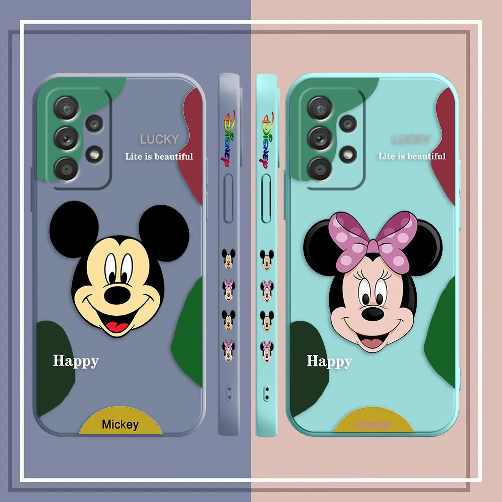 Case For Samsung A91 A73 A71 A51 A42 A33 A22 A515F AO3S 4G 5G Simple Liquid silicone Case Color Match Mickey Minnie Mouse