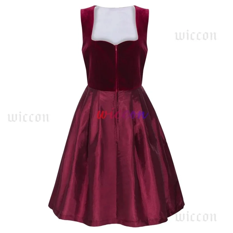 

COSda@Women Midi Beer Costume Red Dress Oktoberfest Beer Maid Women Dirndl Dress with Lace Apron Fashion HalloweenCOSda@