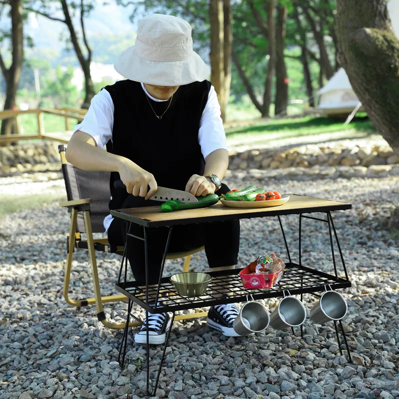 Mesa de malha dobrável de acampamento ao ar livre, churrasqueira multifuncional, churrasqueira para piquenique, mesa para churrasco portátil com mesa