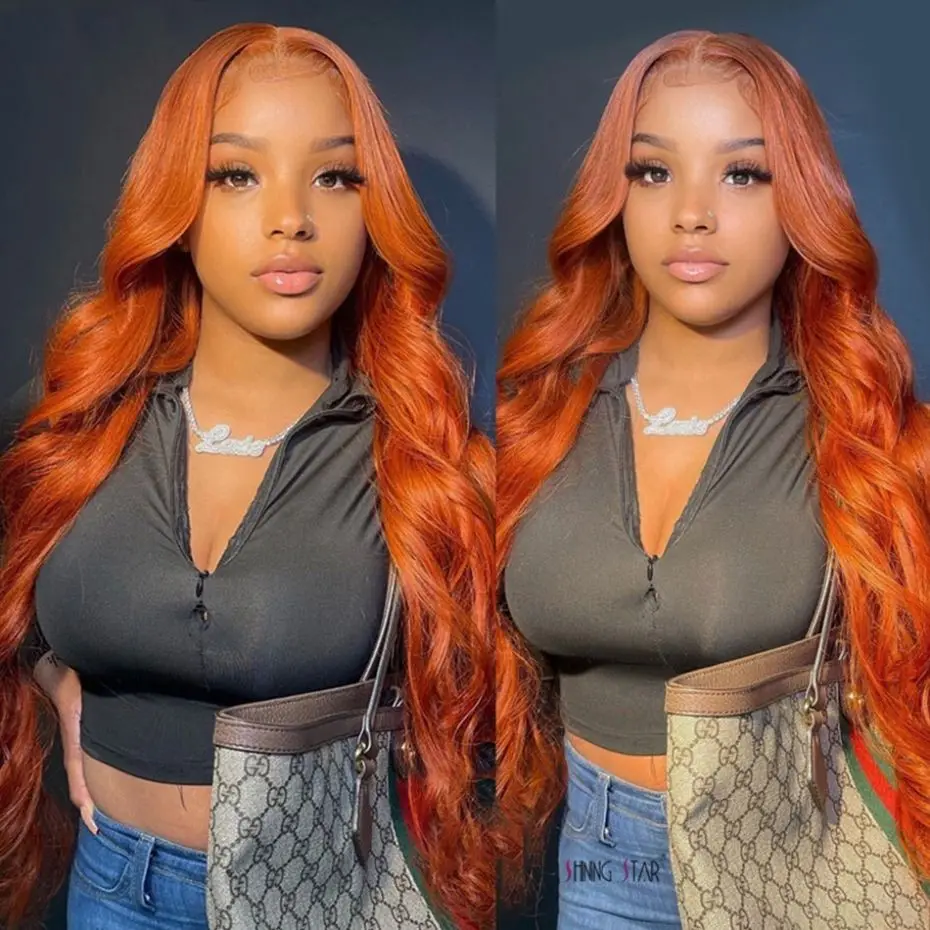 Ginger Orange Body Wave 13x4 Lace Front Wig 30 32Inch Brazilian Human Hair Colored 13x6 Transparent Lace Frontal Wig For Women