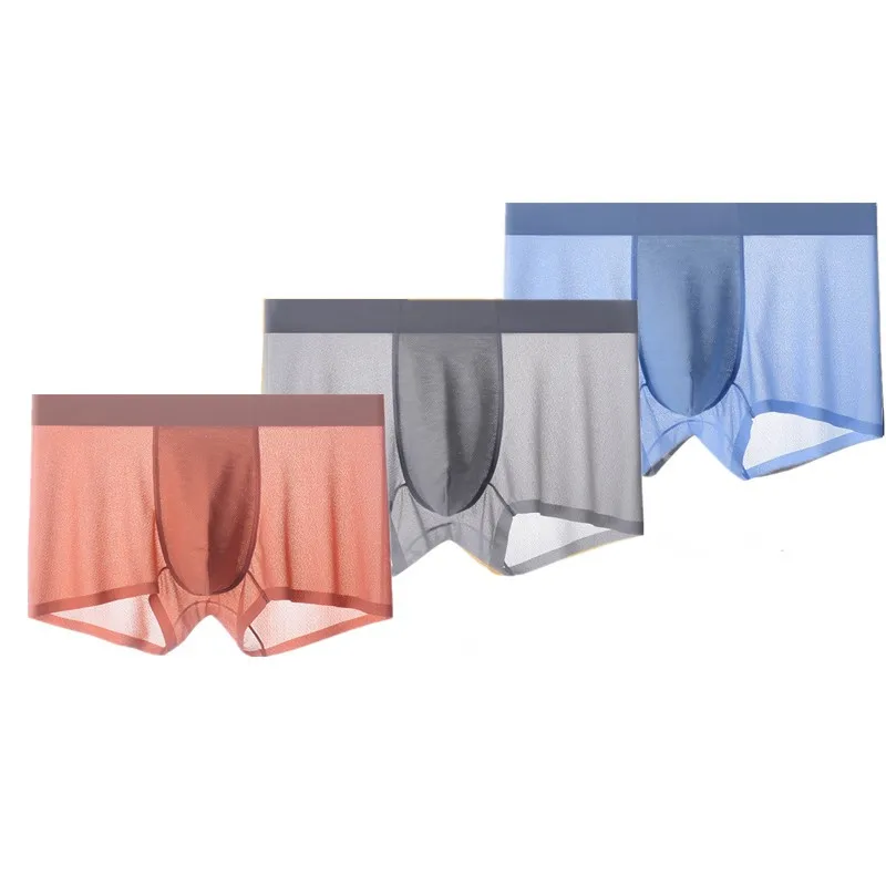BOWEYLUN جديد الحرير الجليد العسل فقاعة شبكة سلس ملابس داخلية للرجال بلون تنفس سراويل بوكسر للرجال