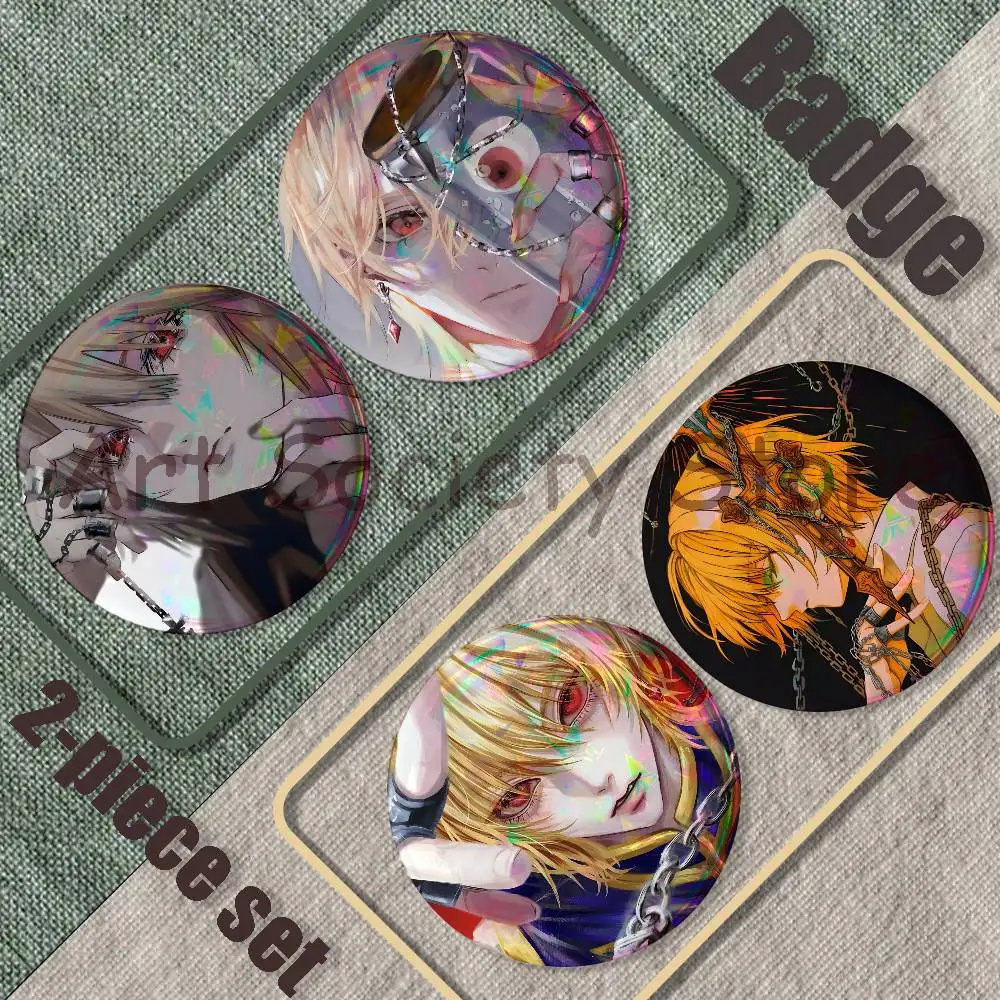 HUNTER K-Kurapika Kurta Brooches for Backpack Accessories 25,32,44,58,75mm Round Enamel Pins 2-piece set Cartoon Anime Badge