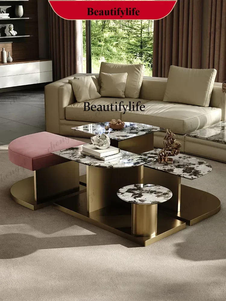 Light luxury high-end living room coffee table natural marble coffee table high and low combination d178