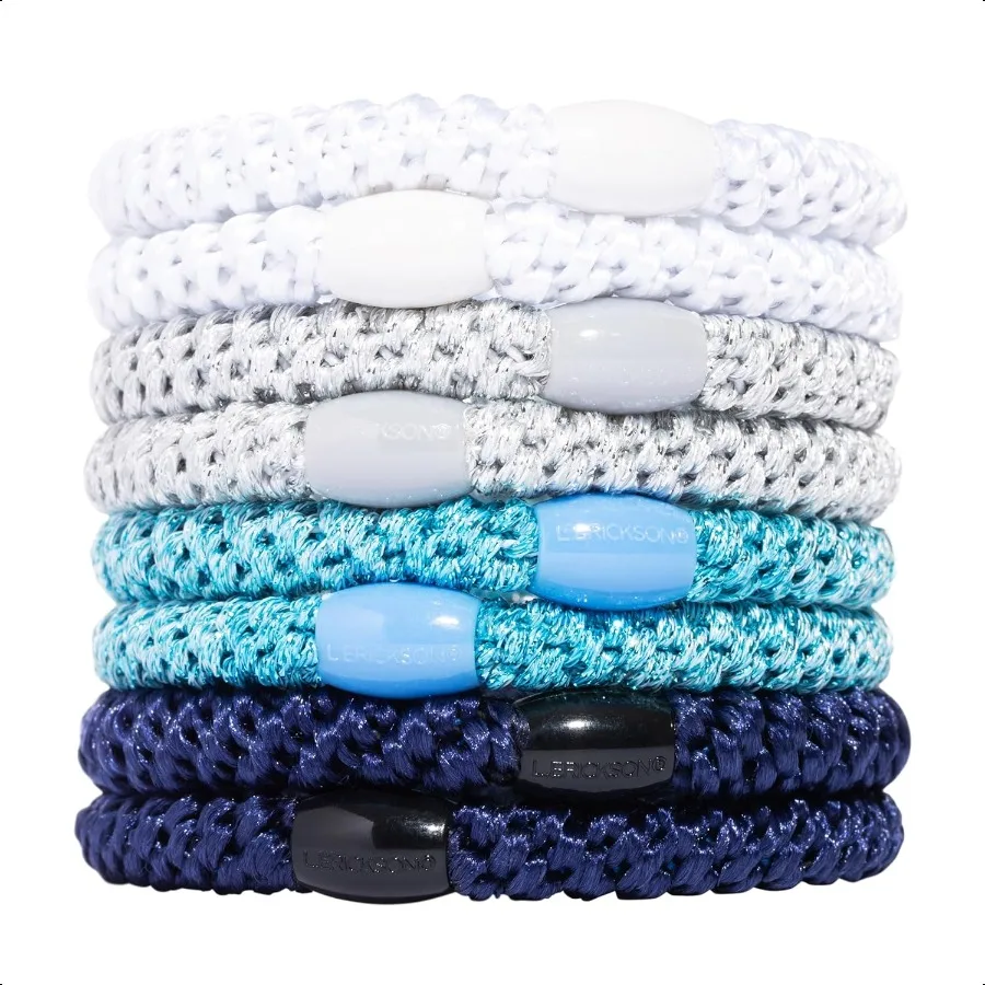 

Blue Sier White Hair Ties for Thick Hair Grab Go Ponytail Holders 8 Pack Blue Glow Thick Crease Bands with Strong Hold DamageFr